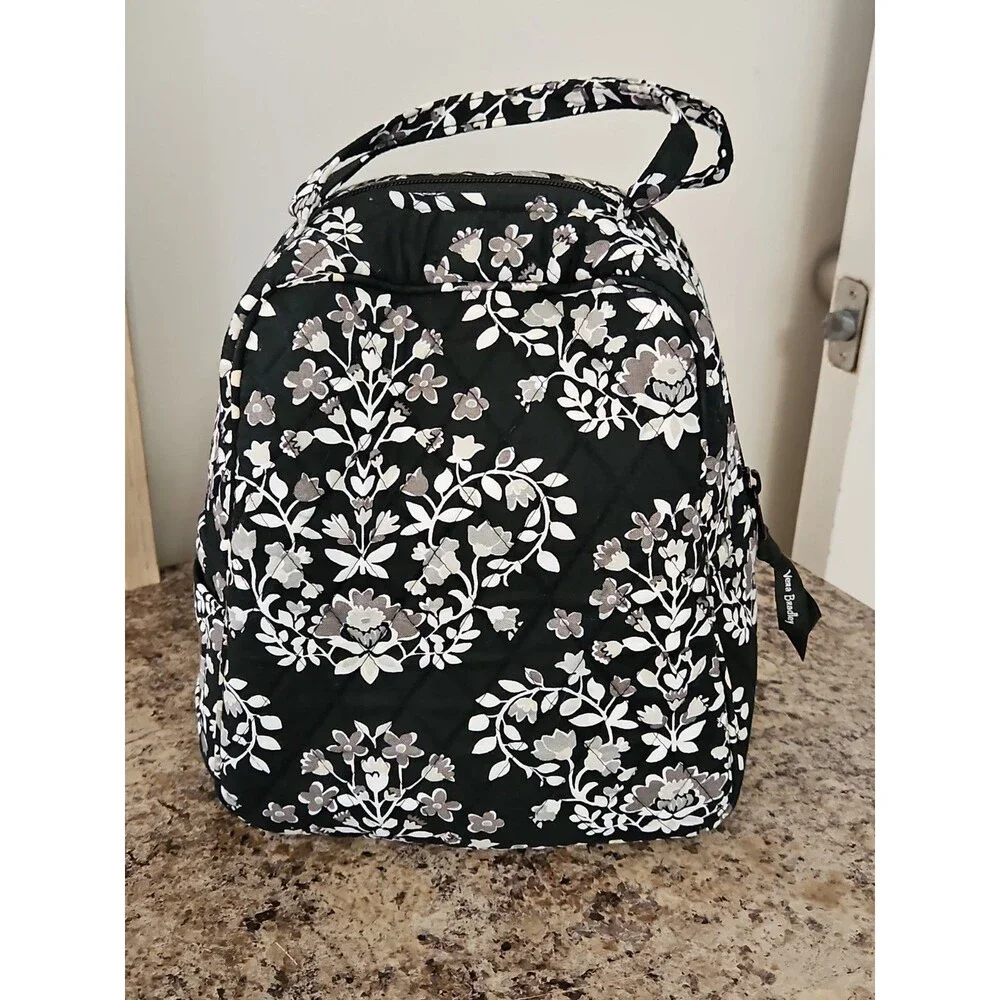 Classic Vera Bradley Quilted Thermal Lunch Bag Black & White Chandelier Noir EUC